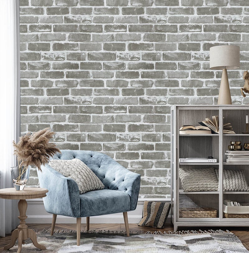 Timeet 17.7''Ã—393.7'' Vintage Gray Brick Peel and Stick Wallpaper Self Adhesive Contact Paper 3D Faux Textured Stone Removable Wallpaper for Bedroom Living Room Home Decor Vinyl Roll Film - Image 2